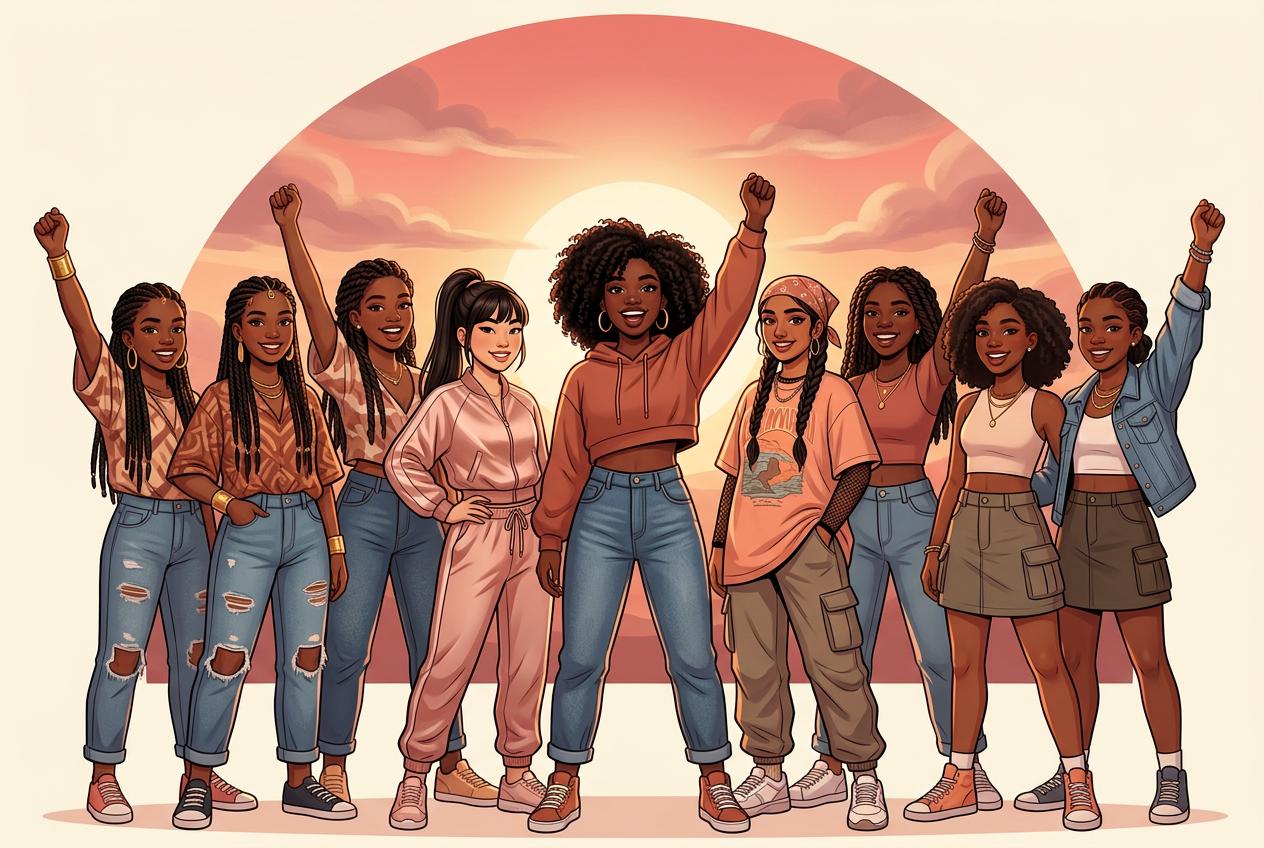 Diverse young girls celebrating together with confidence